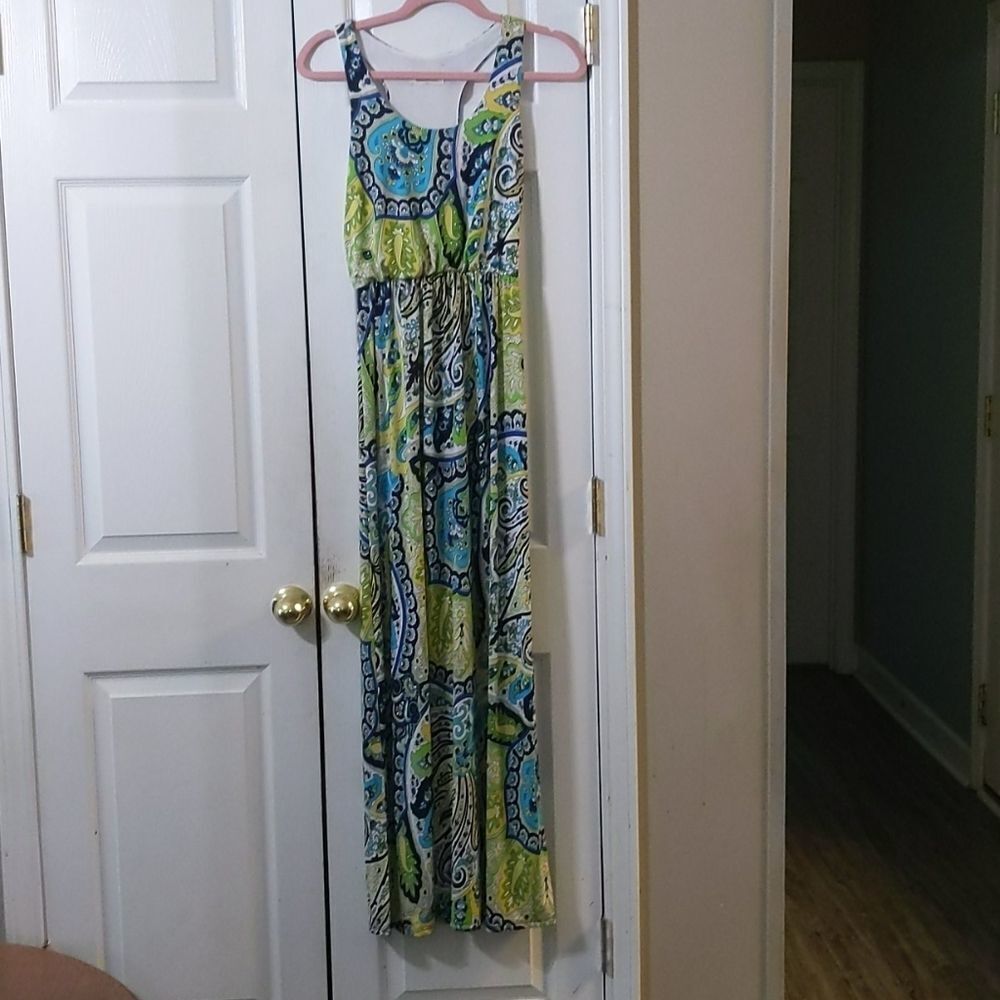 Newbury Kustom navy lime maxi dress Sz S